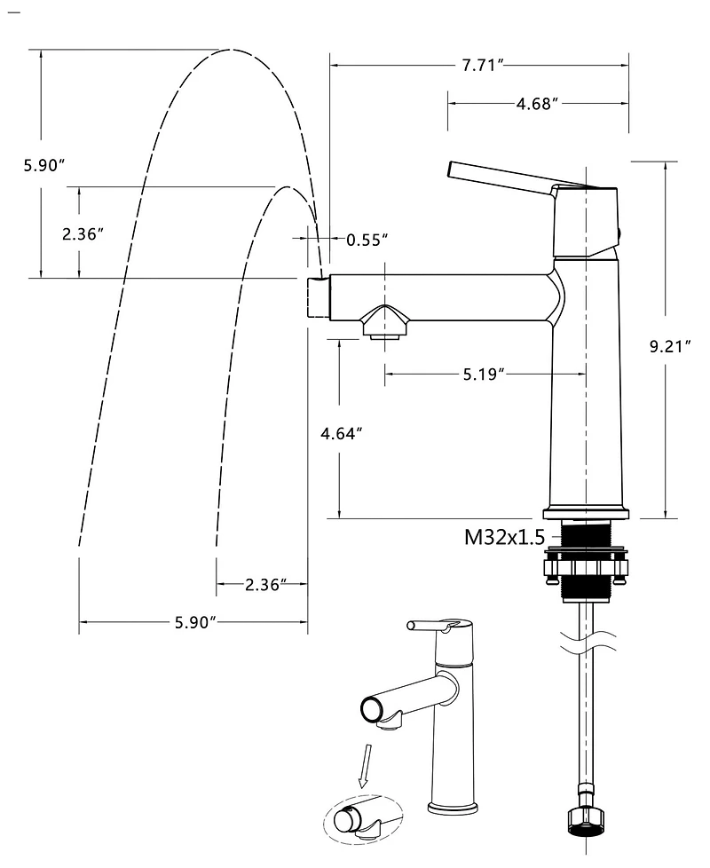 Busdays Chrome Single Handle Bathroom Faucet, 1/3 Holes, Fountain and Flow 2 Modes, Deck Mounted, with 9/16" Hoses