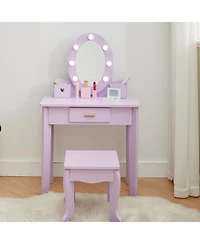gaomon Toddler Lighted Vanity and Stool Set,Girls Perfect Gift Makeup Pretend Play Table.