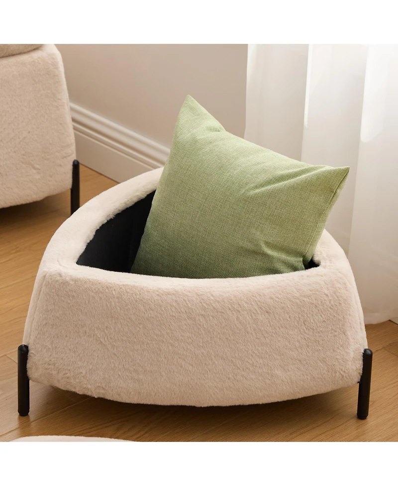 Rainsken Triangle Storage Ottoman Set of 2, Faux Fur Footrest with Metal Legs, Reversible Lid for Living Room, Bedroom, Entryway