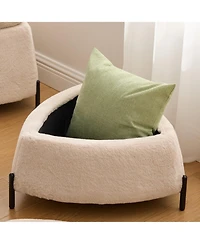 Rainsken Triangle Storage Ottoman Set of 2, Faux Fur Footrest with Metal Legs, Reversible Lid for Living Room, Bedroom, Entryway