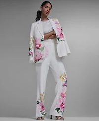 Karl Lagerfeld Paris Petite Notch Lapel Collar Blazer Mid Rise Floral Print Pants
