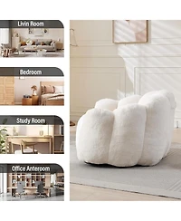 Rainsken Large Bean Bag Chair, Faux Fur Reading Sofa Chair with Petal Backrest and Pull Ring, Oversize Reading Chair for Bedroom