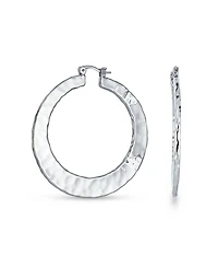 Bling Jewelry Large Fashion Flat Hammer Finish Statement Hoop Earrings Silver Plated 2 Inch
