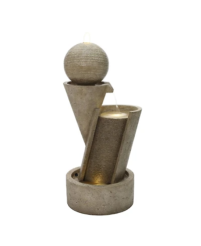 LuxenHome Lighted Patio Fountain, Resin Tiered Design for Backyard