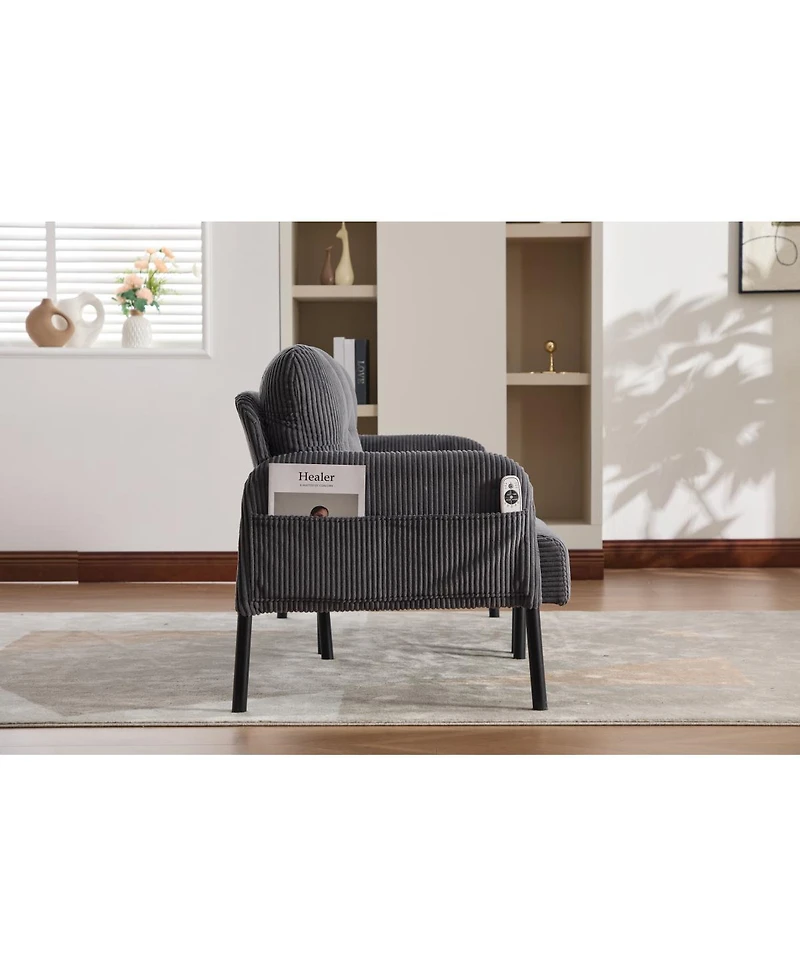 Streamdale Furniture Oversized Corduroy Loveseat Sofa with Metal Legs & Side Pockets