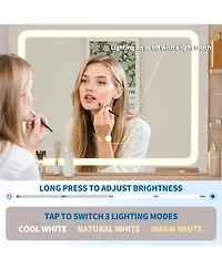 gaomon 31" Mid-Century Modern Makeup Vanity Desk with Lighted Mirror, 2 Drawers and Cabinet