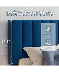 gaomon Queen Velvet Upholstered Platform Bed Frame with Vertical Channel Tufted Headboard, Adjustable Height, Fits 8–12" Mattress, Noise-F
