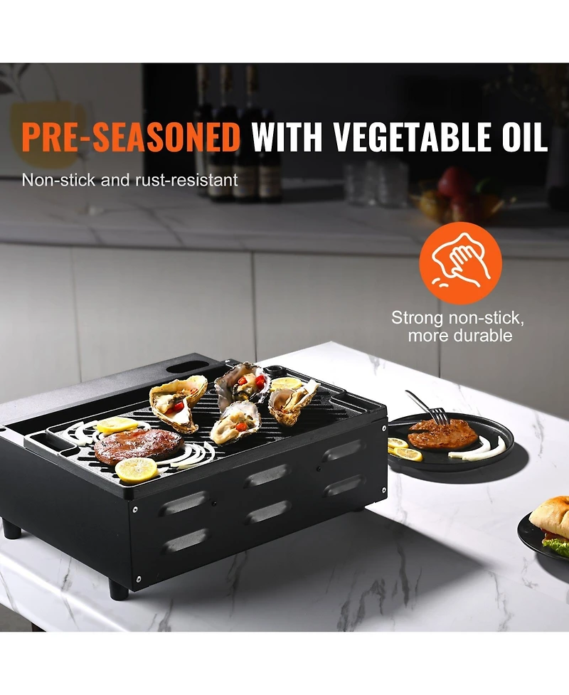 Ecooso 9.7 x 16.7 Inch Pre-Seasoned Cast Iron Reversible Grill and Griddle for Double Burner