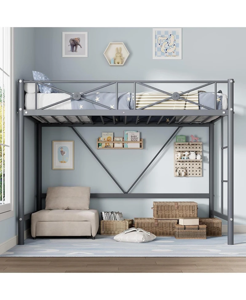 gaomon Twin Metal Loft Bed, Heavy-Duty Steel Frame with Safety Guardrails