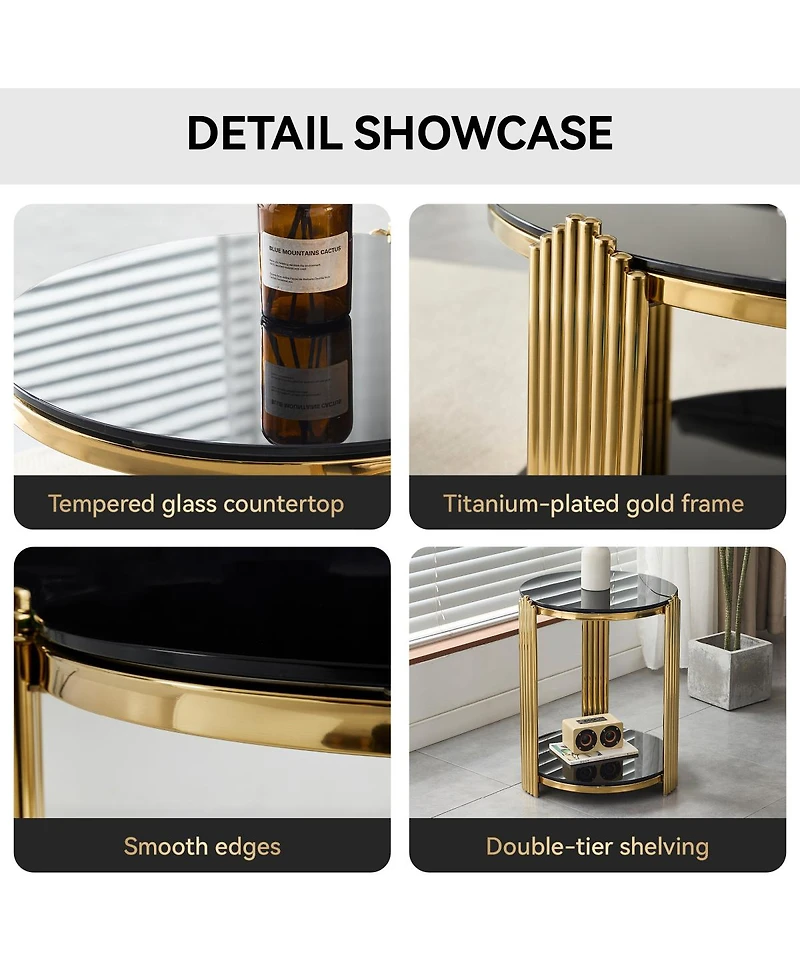 Streamdale Furniture Modern End Table with Glass & Gold Frame