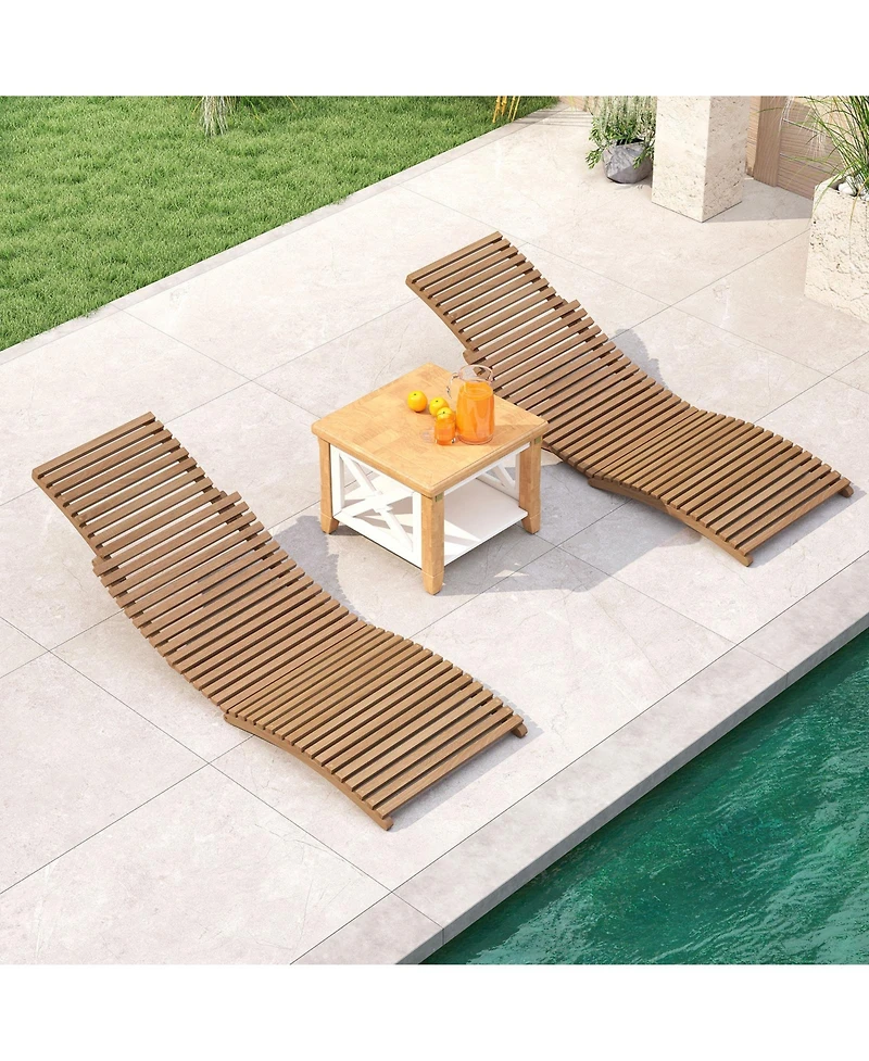 Gymax Outdoor Folding Teak Wood Chaise Lounge Chair w/Curved Lying Area