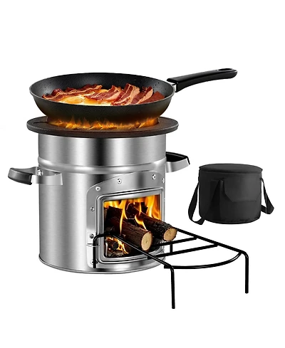 Ecooso Portable Stainless Steel Camping Rocket Stove with Carry Bag Single Door