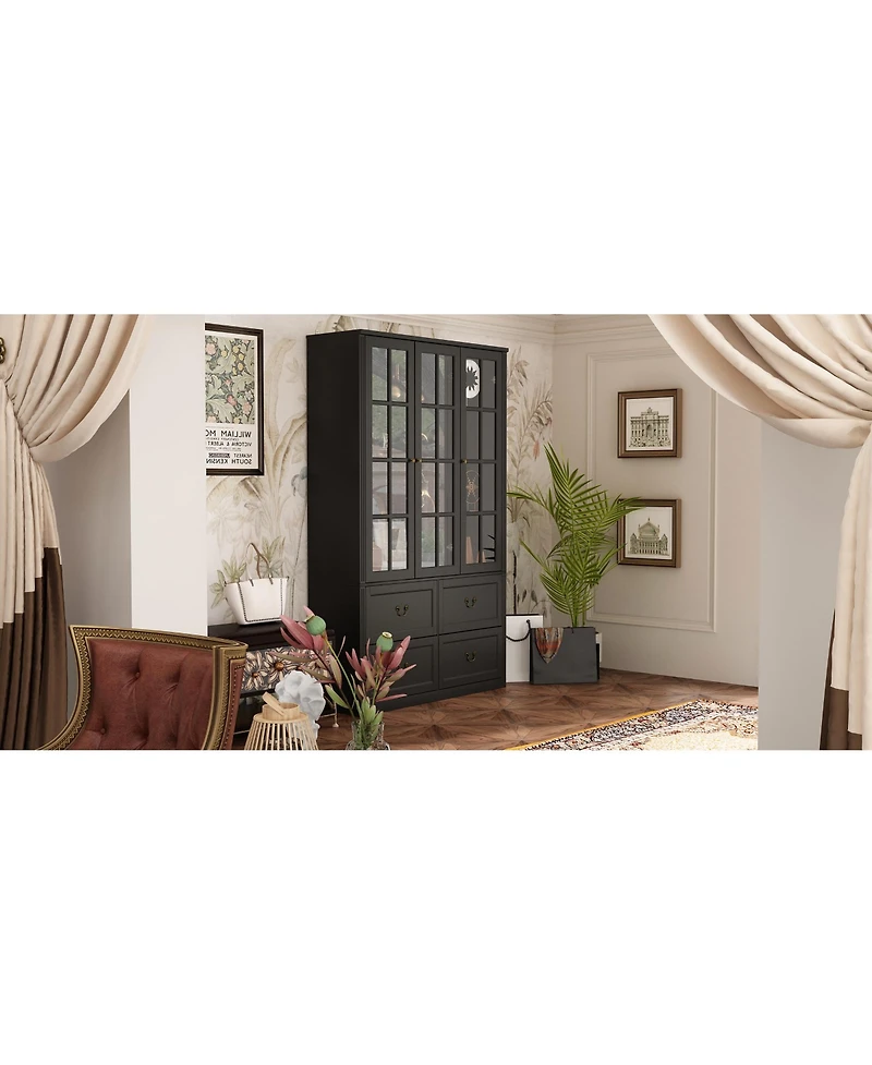 Homsee 8-Shelf Wood Standard Bookcase Bookshelf With Glass Doors