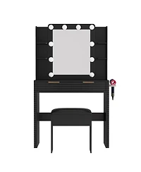 Rainsken Mirror With 10 Led Bulbs Fluted Front Feature Makeup Vanity Desk Set