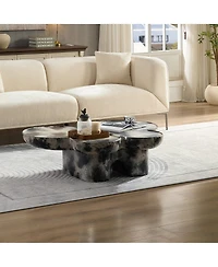 Boyel Living Modern Faux Travertine Coffee Table, Butterfly-Shaped Fiberglass Art Piece for Room & Office