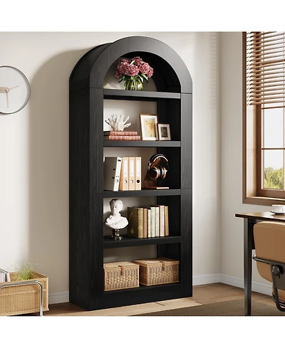 Tribesigns 70.9'' Tall Arched Bookshelf with Storage, 5-Tier Wooden Open Bookcase Display Shelves Organizer
