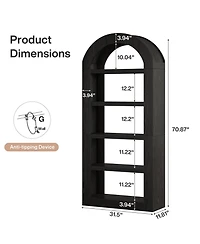 Tribesigns 70.9'' Tall Arched Bookshelf with Storage, 5-Tier Wooden Open Bookcase Display Shelves Organizer