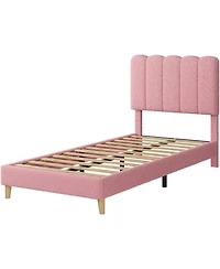 gaomon Boucle Twin Xl Bed Frame with Wave Headboard - Upholstered Platform Bed for Girls & Kids, Wood Slat Support