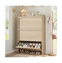 Homfan Shoe Cabinet with 3 Flip Drawers, Hidden Shoe Storage Organizer for Entryway, Wooden Shoe Rack with Adjustable Shelf,Shoe Cupboard