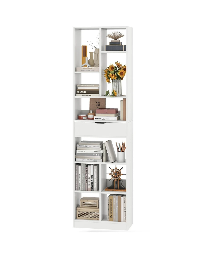 Slickblue 7-tier Bookshelf with Drawer 180cm Floor Standing Display Rack Storage Shelf.