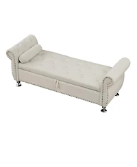 Streamdale Furniture Soft Velvet Storage Bench with Crystal Buttons and Pillow