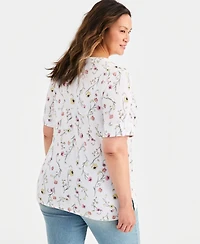Style & Co Plus Roll-Tab Sleeve Split-Neck Top, Macy's Exclusive