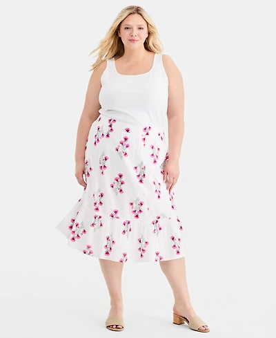 Style & Co Plus Printed Ladder-Stitch Midi Skirt, Macy's Exclusive