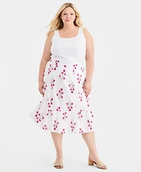 Style & Co Plus Printed Ladder-Stitch Midi Skirt, Macy's Exclusive