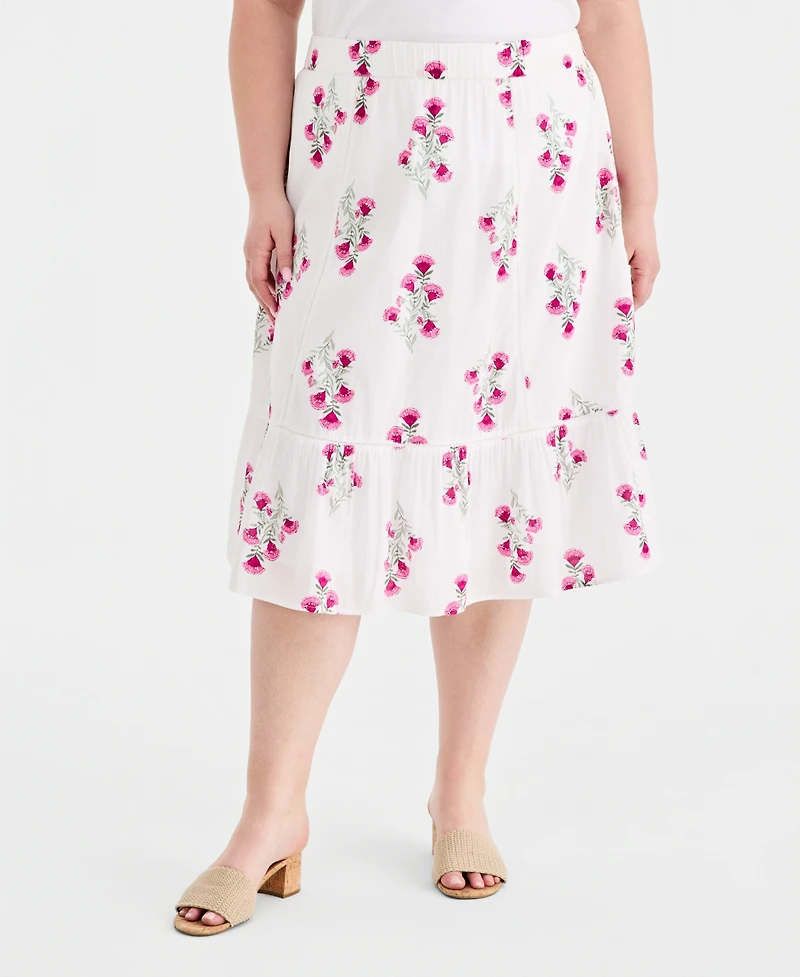 Style & Co Plus Printed Ladder-Stitch Midi Skirt, Macy's Exclusive