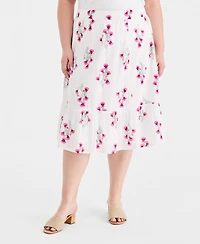 Style & Co Plus Printed Ladder-Stitch Midi Skirt, Macy's Exclusive