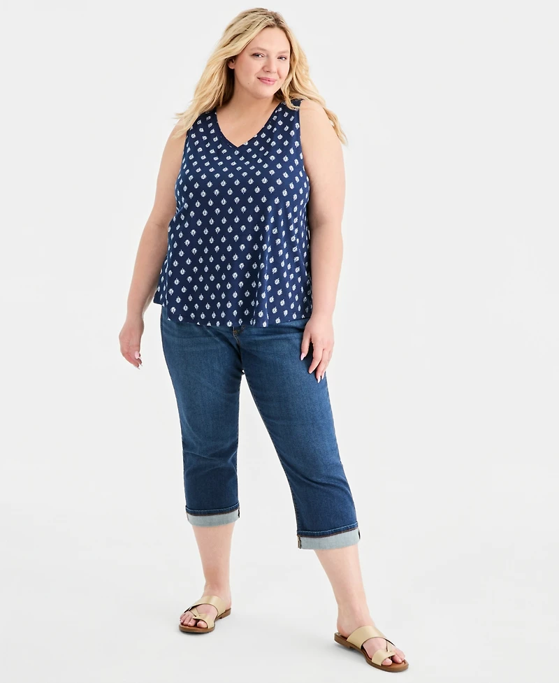 Style & Co Plus Size Printed V-Neck Tank Top, Macy's Exclusive