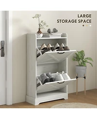 Homcom Slim Shoe Cabinet with 2 Flip Drawers and Adjustable Shelves,