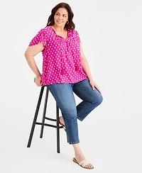 Style & Co Plus Printed Split-Neck Flutter-Sleeve Blouse, Macy's Exclusive