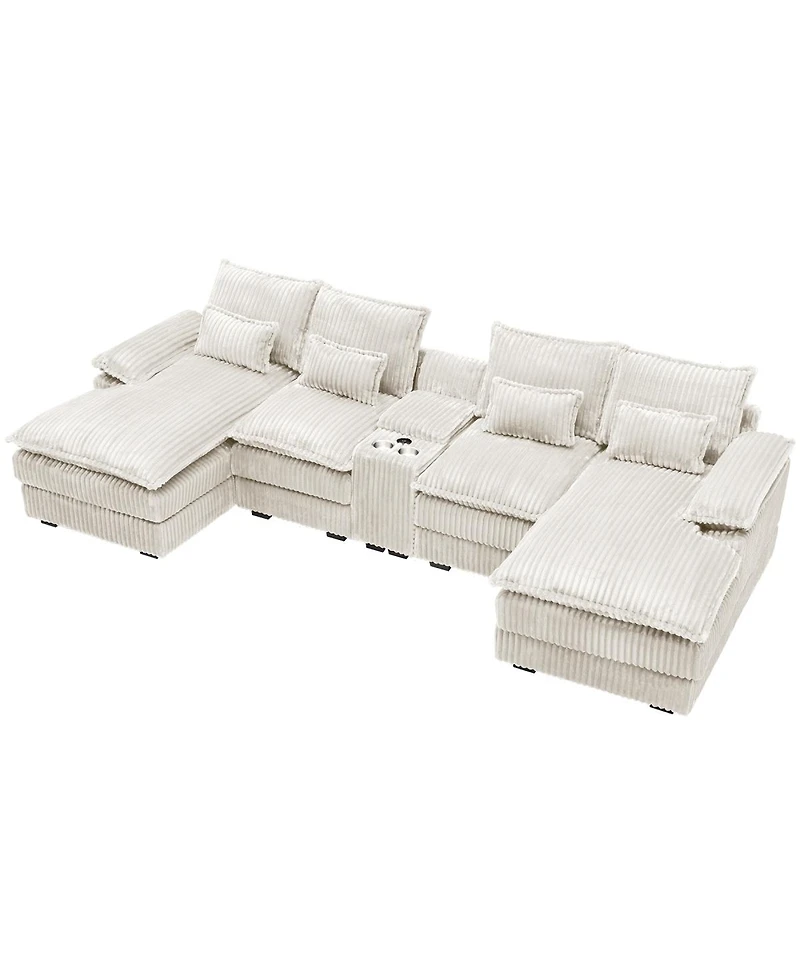Streamdale Furniture 5-piece U-shaped sofa w/ console, Usb ports & 4 pillows.