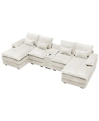 Streamdale Furniture 5-piece U-shaped sofa w/ console, Usb ports & 4 pillows.