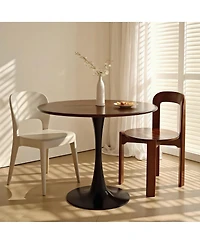 Streamdale Furniture Walnut Round Dining Table, 31.5" Modern Mdf & Steel Kitchen Table