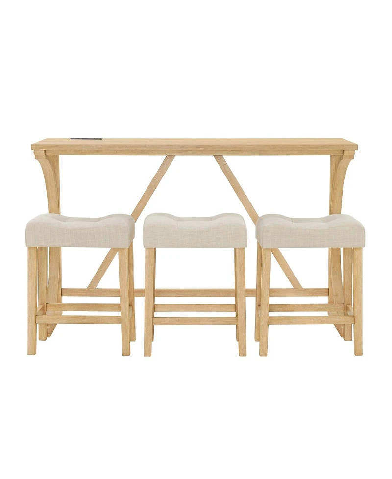 Streamdale Furniture 59" Bar Table Set with 3 Stools & Power Outlet