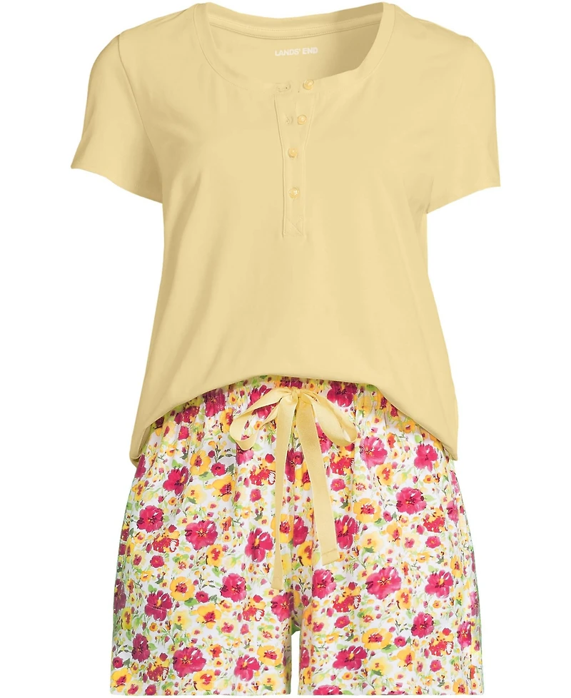 Lands' End Plus Knit 2 Piece Pajama Set - Short Sleeve Top and Shorts