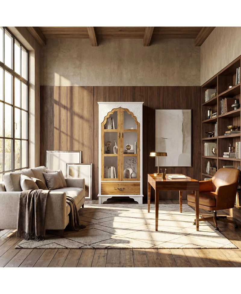 Homsee Wooden 3-Shelf Standard Bookcase with Acrylic Door, Drawer