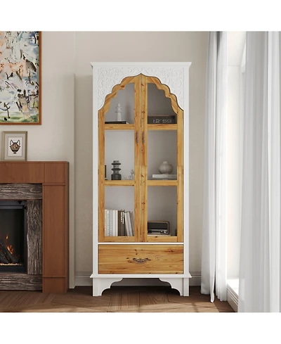 Homsee Wooden 3-Shelf Standard Bookcase with Acrylic Door, Drawer