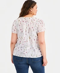 Style & Co Plus Cotton Printed Pleat-Front Top, Macy's Exclusive