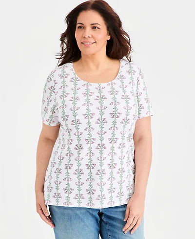 Style & Co Plus Printed Short-Sleeve Scoop-Neck Top, Macy's Exclusive