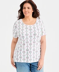 Style & Co Plus Printed Short-Sleeve Scoop-Neck Top, Macy's Exclusive