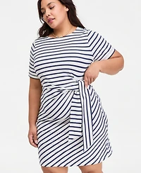 On 34th Trendy Plus Size Striped Tie-Side Mini Dress, Macy's Exclusive