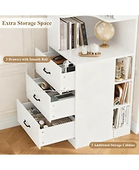 Yigii Corner Bookshelf L-Shaped 4-Tier 3 Drawers 3 Cubbies