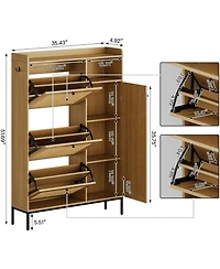 gaomon Rattan Shoe Cabinet with 3 Flip Drawers and 4 Tier Storage Freestanding Organizer Adjustable Shelves Bedroom