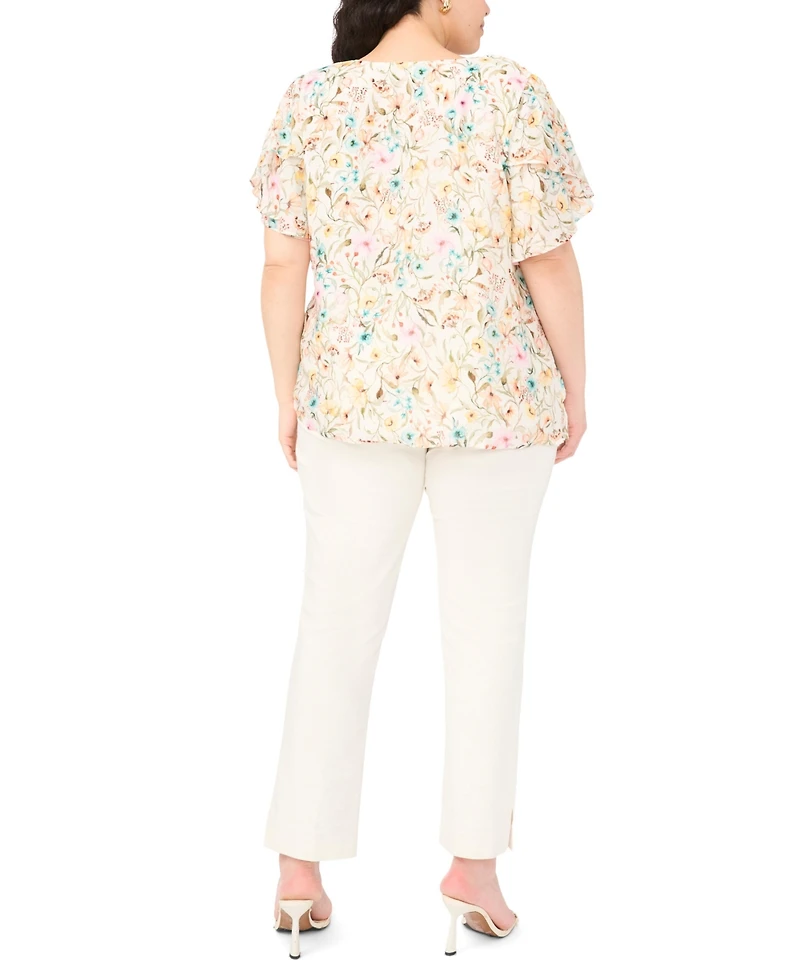 Vince Camuto Plus V-Neck Tulip Short-Sleeve Blouse