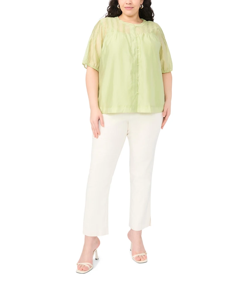 Vince Camuto Plus Puff-Sleeves with Front Pleats Top