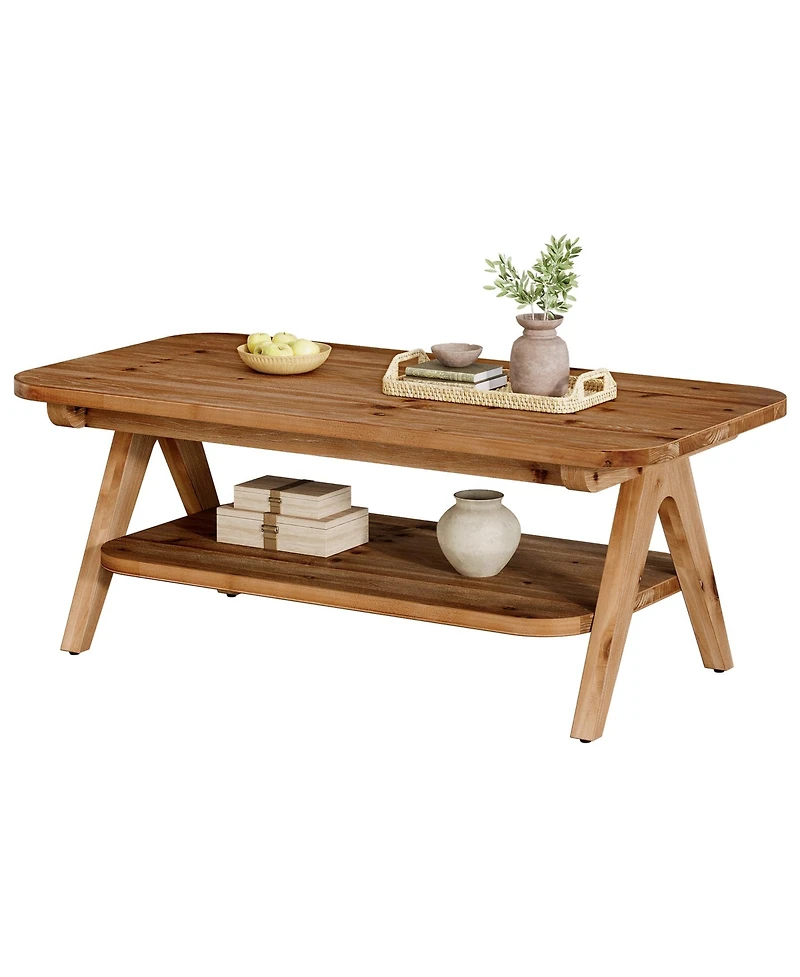 Tribesigns 2-Tier Solid Wood Coffee Table, 47.2" Rustic Wooden Rectangular Center Table