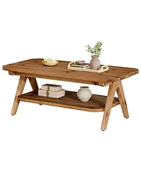 Tribesigns 2-Tier Solid Wood Coffee Table, 47.2" Rustic Wooden Rectangular Center Table
